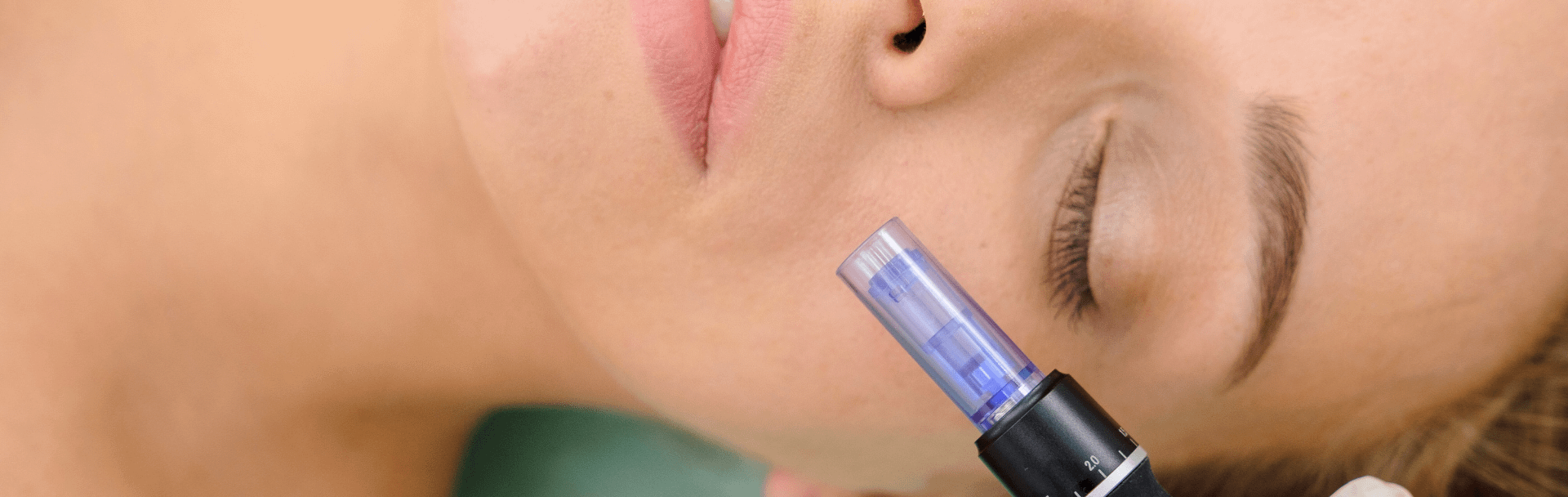 Botox treatment female injection but right cheek female eyes closed