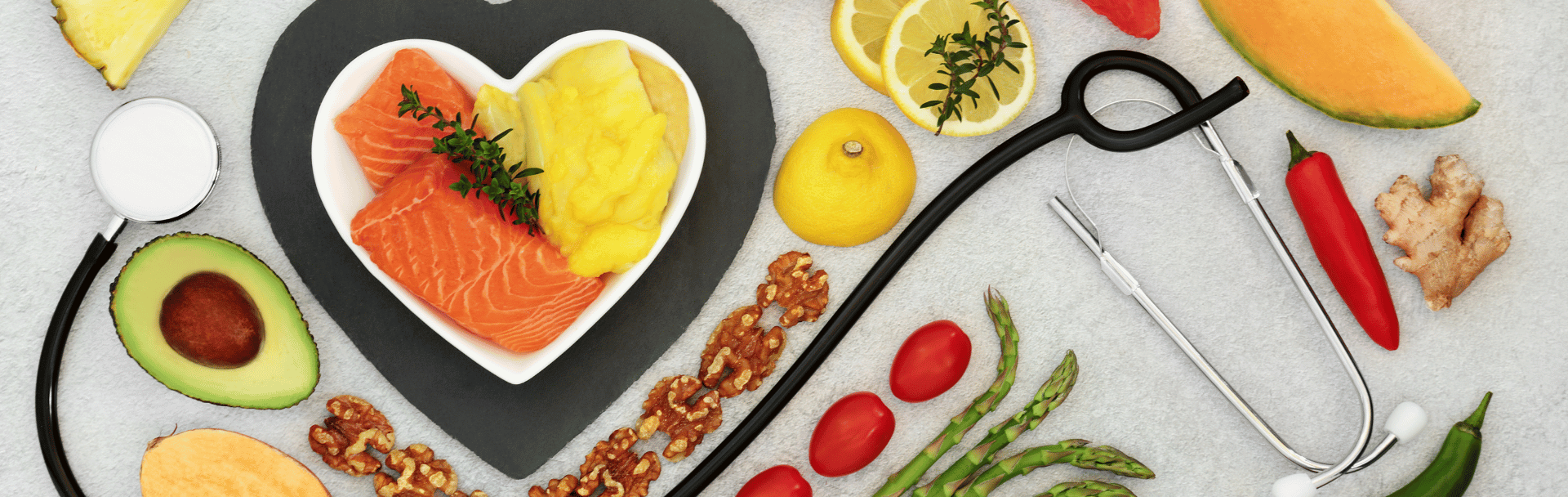 Healthy foods displayed